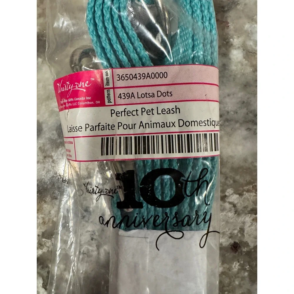 Thirty-One Perfect Pet Leash Lotsa Dots Teal Grey Polka Dot 3650439A0000 NIP